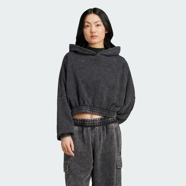 Zwart Acid-Wash Crop Hoodie