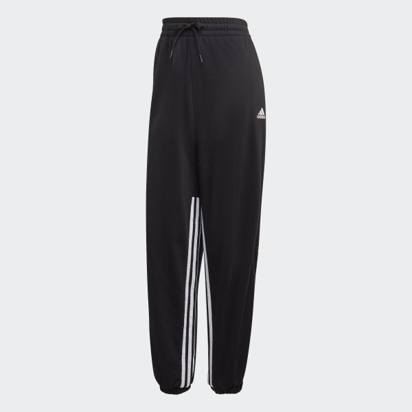 Svart Hyperglam 3-Stripes Oversized Cuffed Joggebukse med glidelåser i siden. QC185