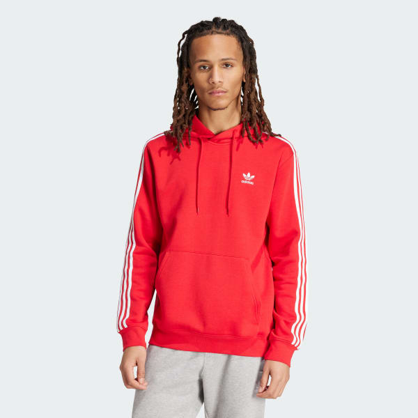 Mens Adidas Originals 3 Stripe Hoodie Red Red Size L