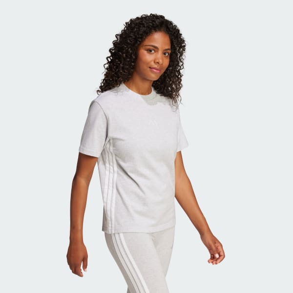 Szary Koszulka Essentials 3-Stripes Cotton