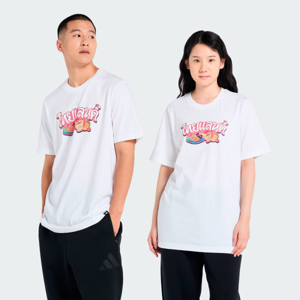 สีขาว เสื้อกราฟฟิกสตรีทฟู้ด