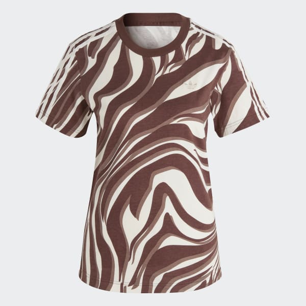 Brązowy Abstract Allover Animal Print Tee