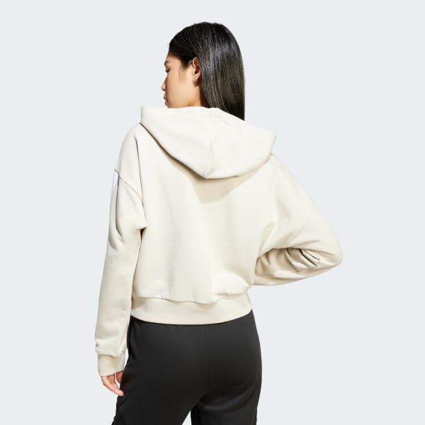 Beige Essentials 3-Stripes French Terry Full-Zip Hettegenser