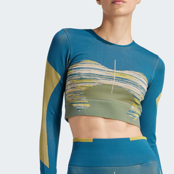 Bleu Haut manches longues de yoga sans coutures adidas by Stella McCartney TrueStrength