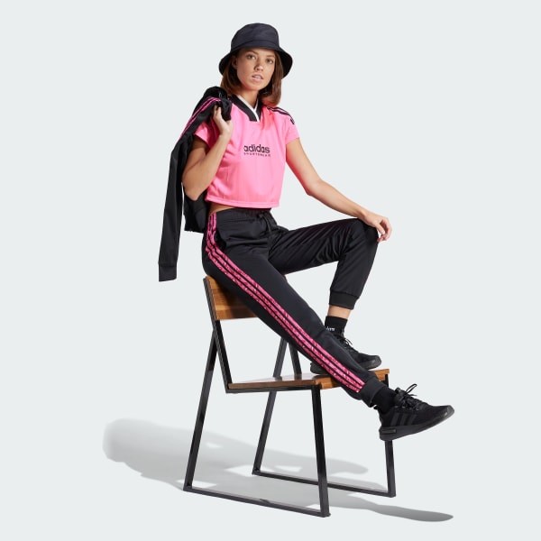 Negro Pantalón Deportivo Essentials 3 Rayas Tejido Tricot con Animal Print y Pierna Cónica