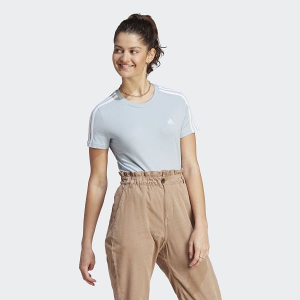 adidas Essentials Slim 3-Stripes Tee - Blue | Free Shipping