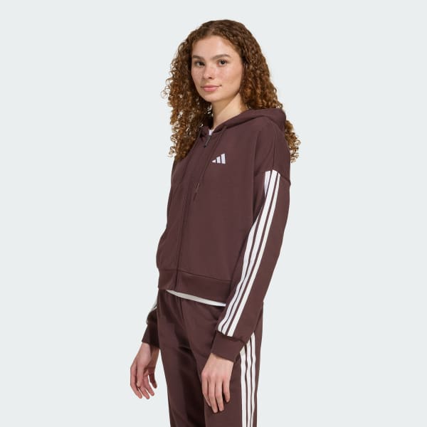Brown Essentials 3-Stripes French Terry Full-Zip Hoodie