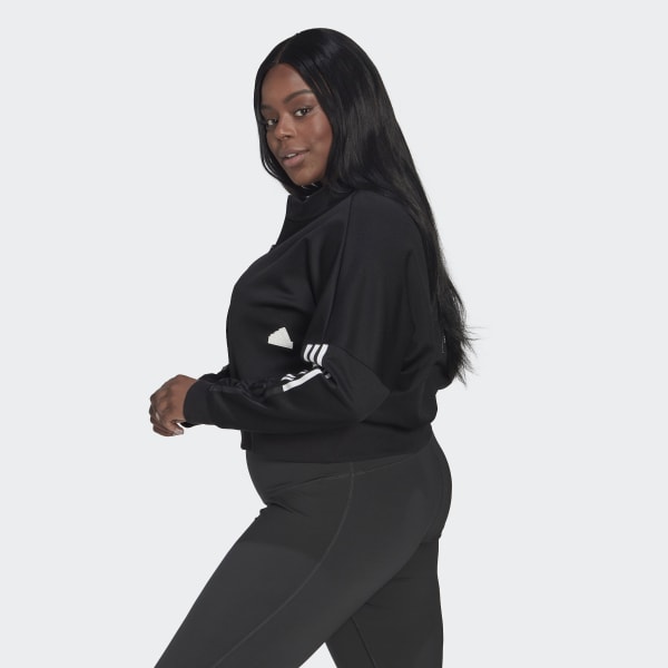 Black Cropped Track Top (Plus Size) CW079