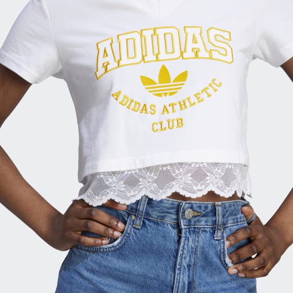 adidas Cropped Lace Trim Tee White adidas Singapore