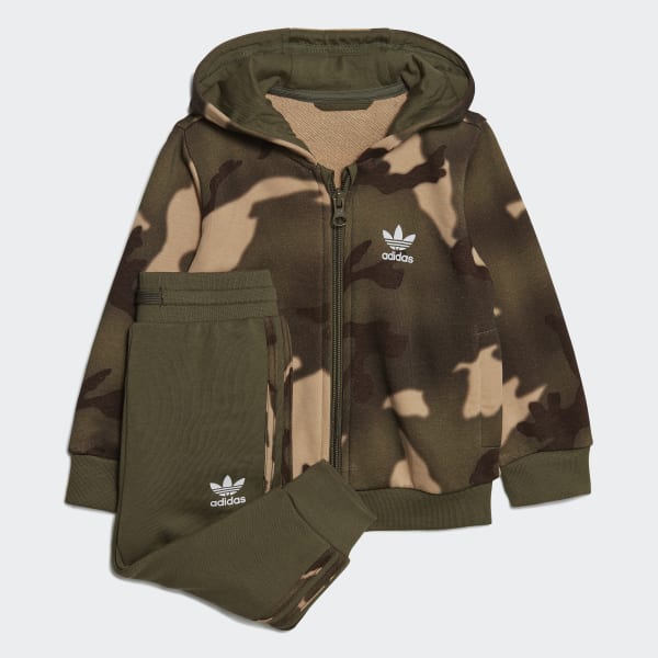 Μπεζ Full-Zip Camo Hoodie Set