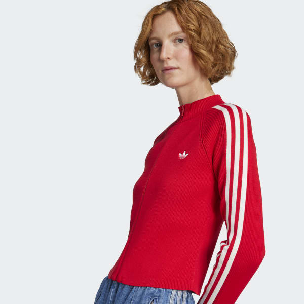 adidas Adicolor 3-Stripes Slim Knit Track Top - Red | Free