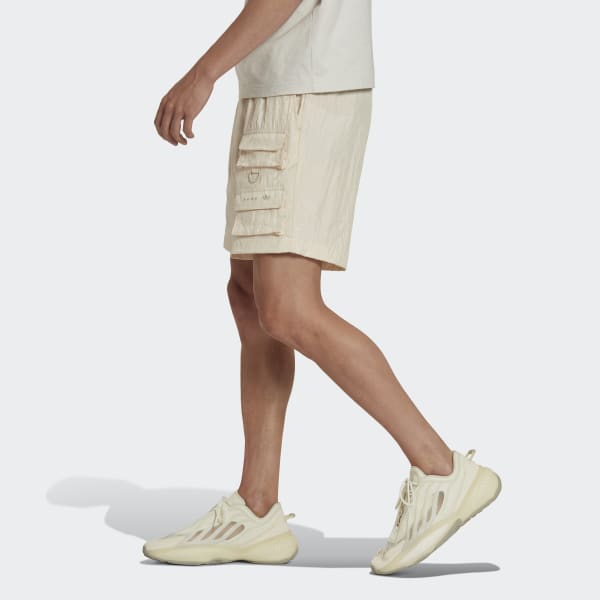 White Reveal Material Mix Shorts