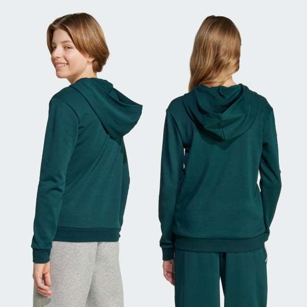 Verde Casaca con capucha con cierre frontal y tipografía universitaria de temporada Essentials para niños
