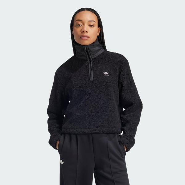 Adidas Teddy Fleece 1 2 Zip Jacket Women Black M