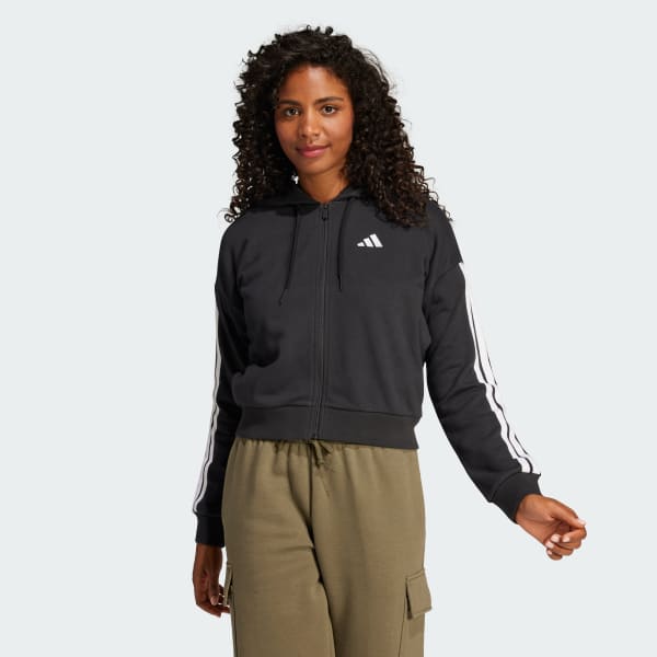 Nero Felpa con cappuccio Essentials 3-Stripes French Terry Full-Zip