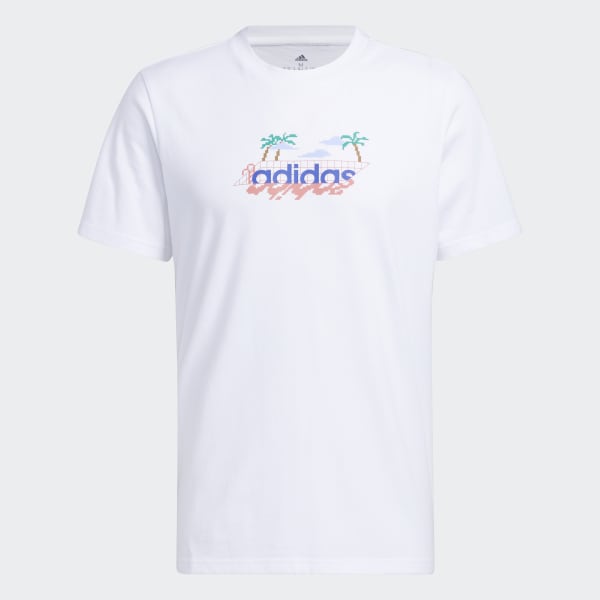 White Linear Beach-Bit Short Sleeve Graphic Tee