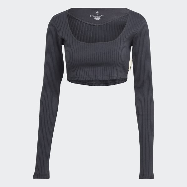 Szary Studio Lounge Ribbed Cropped Long-Sleeve Top K8074