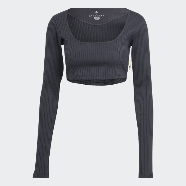 adidas Studio Lounge Ribbed Cropped Long Sleeve Tee Brown adidas Thailand