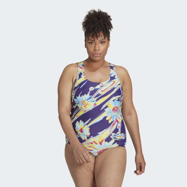 Μωβ Positivisea 3-Stripes Graphic Swimsuit (Plus Size) TL443