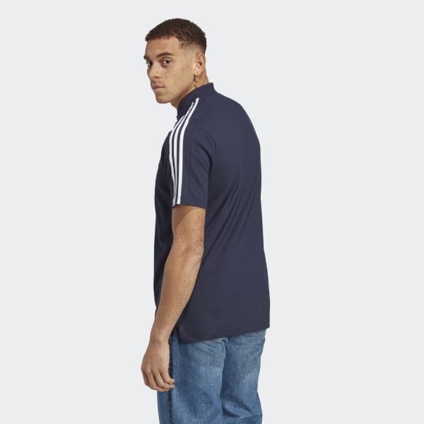 Blue Essentials Piqué Embroidered Small Logo 3-Stripes Polo Shirt