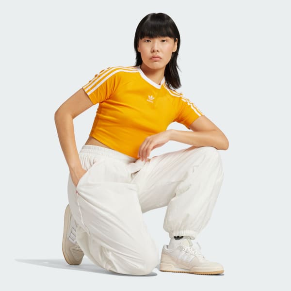 Laranja Camiseta Baby Look Três Listras