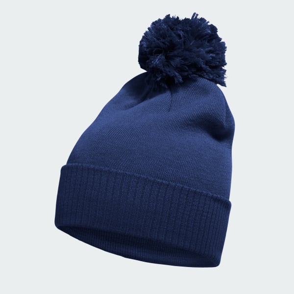 Bleu Bonnet à pompom et revers de couleur unie