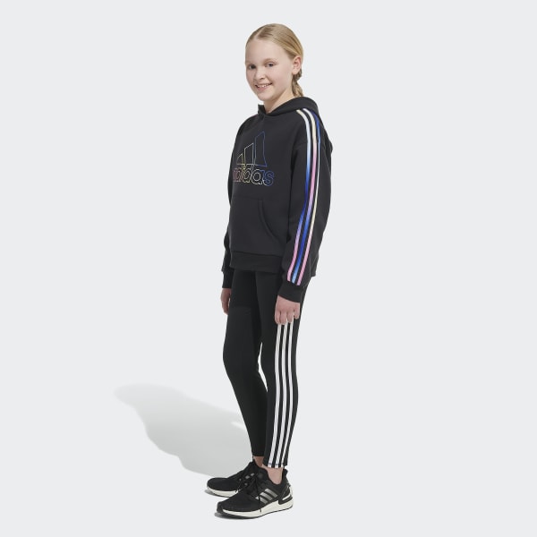 Black Multicolor 3-Stripes Fleece Pullover Hoodie (Extended Size)