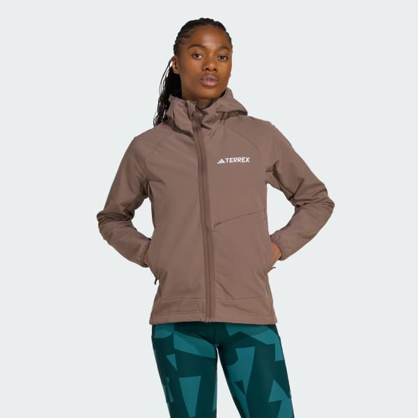 adidas Terrex Xperior Softshell Fleece Hooded Jacket - Brown