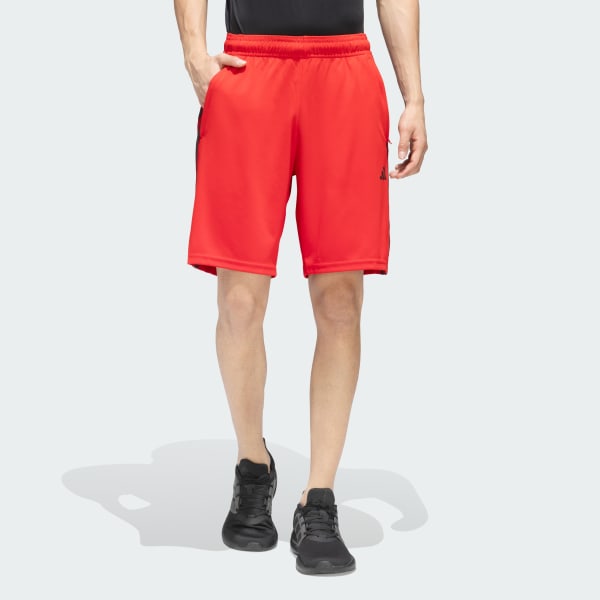 Red TRAIN ESSENTIALS PIQUÉ 3-STRIPES TRAINING SHORTS