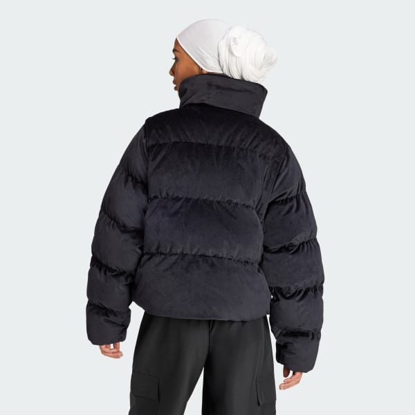 Black velvet puffer jacket women's shop