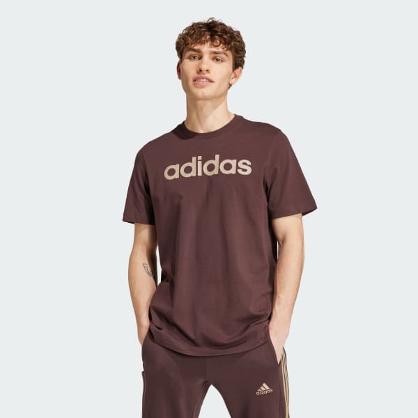 adidas Essentials Single Jersey Linear Embroidered Logo T Shirt Brown adidas UK