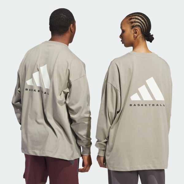 Beige Polo Manga Larga adidas Basketball (Unisex)