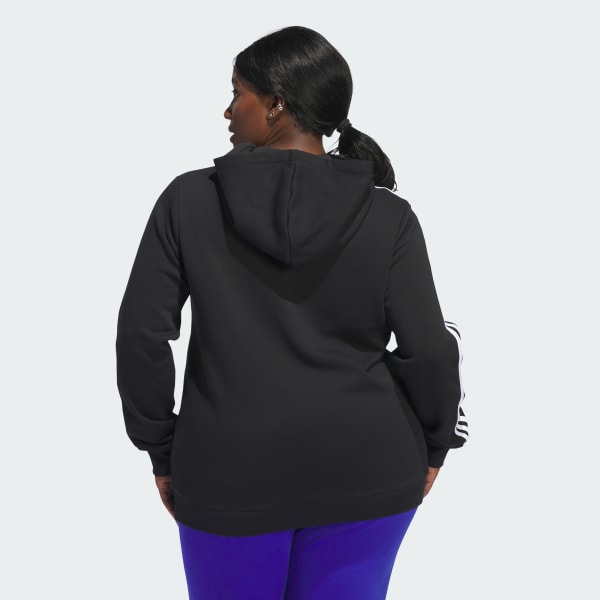 Adidas Essentials 3 Stripes Full Zip Fleece Hoodie Plus Size Black 2X Women Lifestyle Hoodies Sweatshirts color Black size 2X