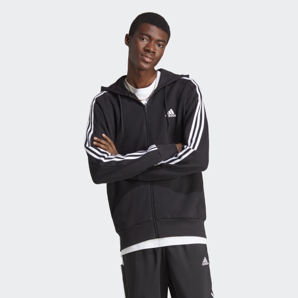 adidas Essentials French Terry 3-Stripes Full-Zip Hoodie - Black | Men's  Lifestyle | adidas US