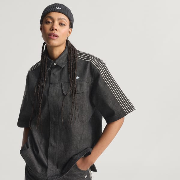 【adidas】DENIM SHORT SLEEVE SHIRT★デニム半袖シャツ★BLACK adidas Denim Short Sleeve Shirt | REVERSIBLE