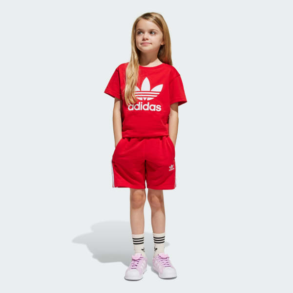 Czerwony Zestaw Adicolor Shorts Tee Kids