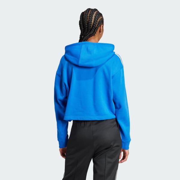 Women s Adidas Adicolor 3 Stripes Short Hoodie Blue Large