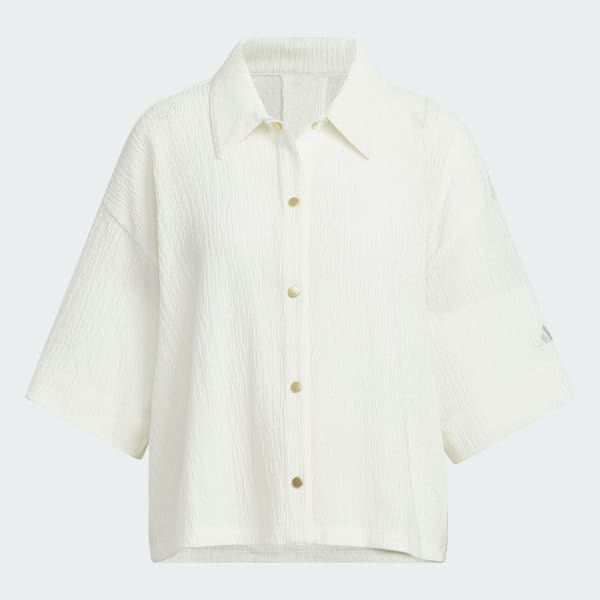 ホワイト SOFTLUX シアー ルーズフィット 襟付き 半袖シャツ