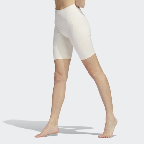 Beige adidas Yoga 4 Elements Studio Pocket kurze Tight