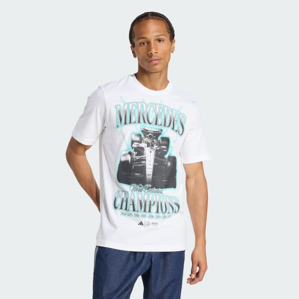 สีขาว เสื้อยืดพิมพ์ลายทีม Mercedes-AMG Petronas Formula One