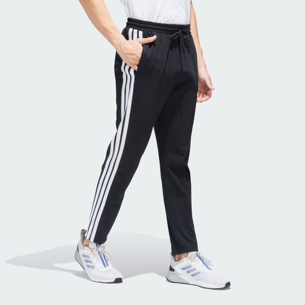 Black 3 Stripes Single Jersey Tapered Open Hem Pants