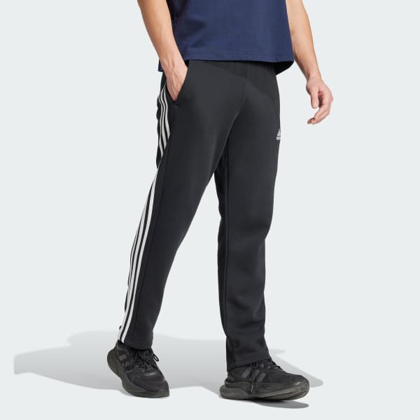 adidas Essentials 3-Stripes Open Hem Fleece Pants - Black | Men's ...