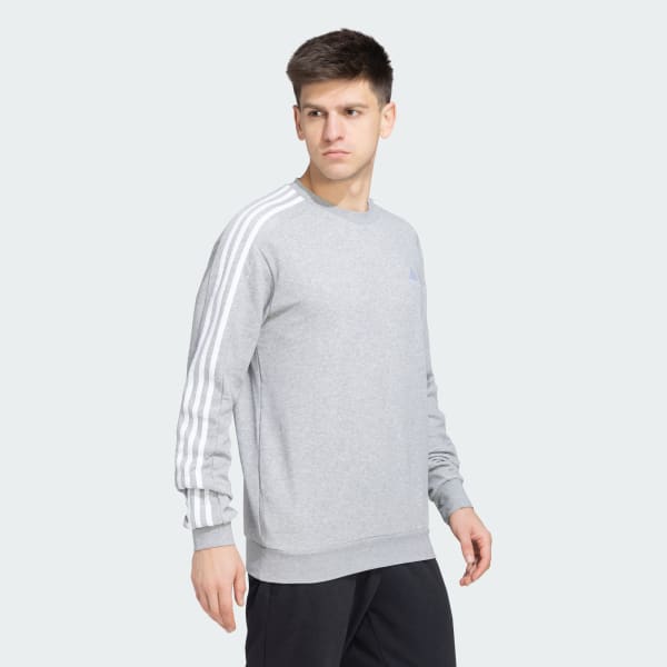 Grey 3 Stripes Full Sleeves Training Sweatshirt