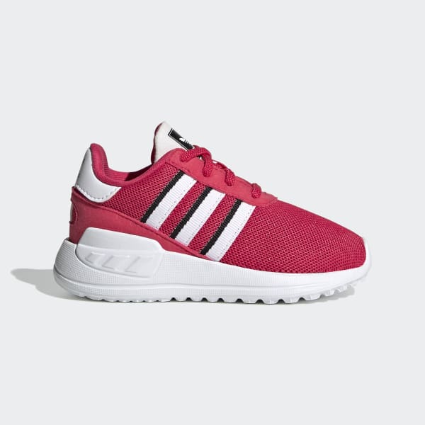 red and pink adidas trainers