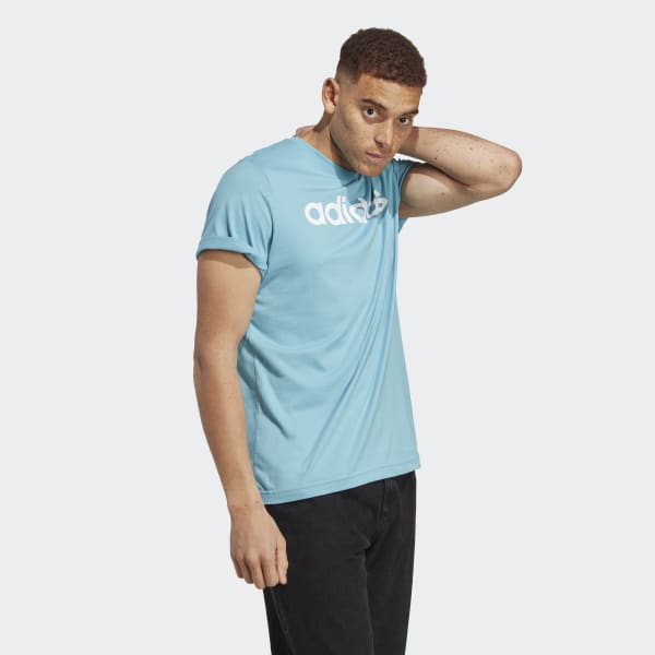 Blue Essentials Single Jersey Linear Embroidered Logo Tee