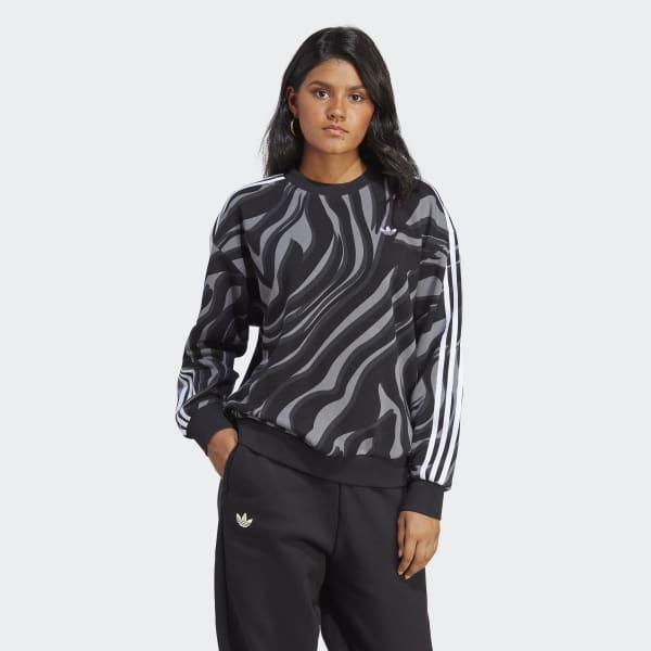 Đen Áo Sweatshirt Phủ Họa Tiết Da Thú Trừu Tượng
