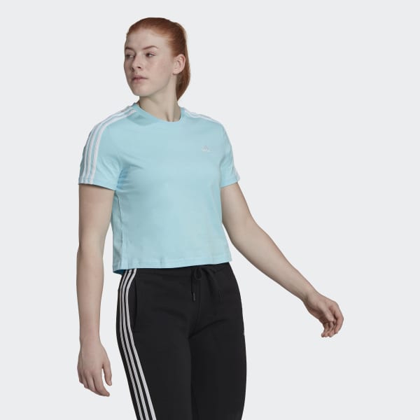 Blue Essentials Loose 3-Stripes Cropped Tee