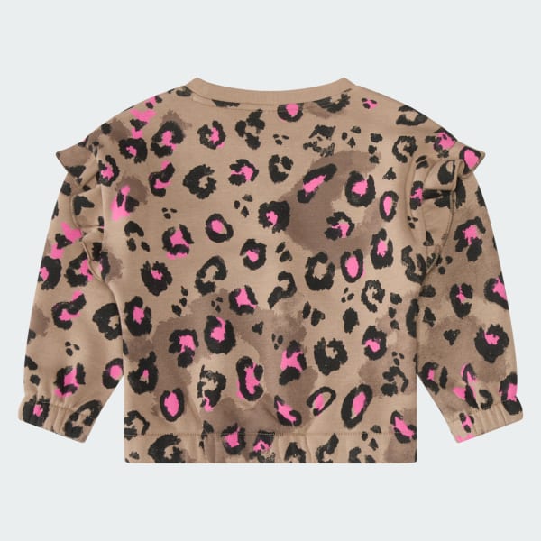 Brown 2-Piece Long Sleeve Printed Flutter Sleeve Pullover & Elastic Waistband Printed Jogger Set

