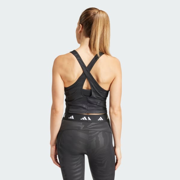 Preto Regata Treino Cropped Estampada Techfit