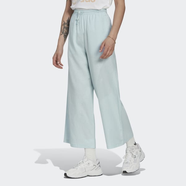 Niebieski 7/8 Linen Wide Leg Pants SW712
